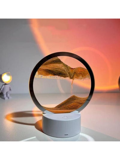 Buy Moving Sand Art Decor Lamp Desk Lamp Round Glass Kinetic LED Light 3D Deep Sea Sandscape in Motion Display Desktop Home Office Decor Orange in Saudi Arabia