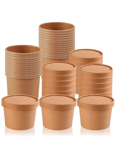 Buy Kraft Soup Bowls 12 Ounce With Lid Disposable Food Cups Great For Restaurants Take Outs Or To Go Lunch 50 Pieces in UAE