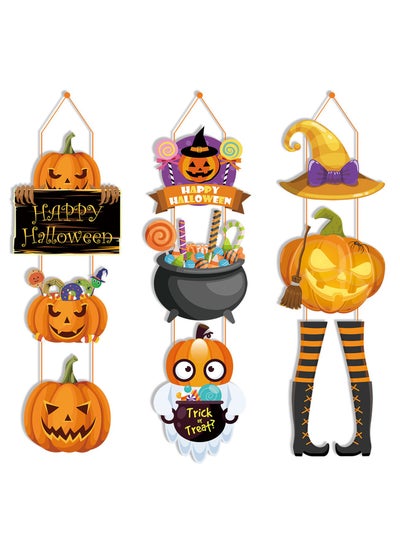 Buy 3pcs  Halloween decorations, front door decorations, pumpkin pumpkin magic hat scene layout pendants hanging ornaments in UAE