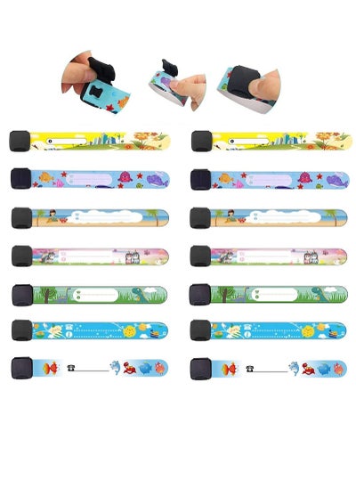 Buy 14 Pieces Child Safety ID Wristband Cartoon Pattern Adjustable Waterproof Bracelet Reusable Boys and Girls Outdoor Activities Anti-Lost Identification Bracelet Information Band in UAE