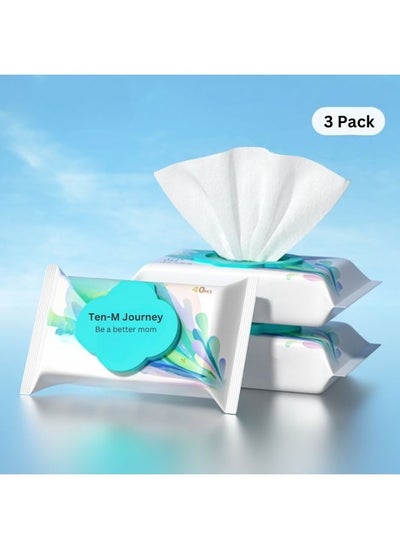 اشتري Ultra Soft Wet Wipes- Hypoallergenic and Fragrance-Free Wet Wipe Paper - Baby Cleansing Wipes for Sensitive Skin 150x200mm (120 Sheets/ 3 Pack) في الامارات