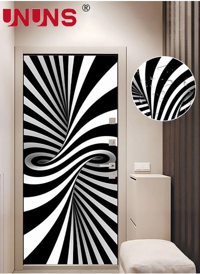 Buy 2-Piece 3D Self-Adhesive Door Stickers,Black And White Pattern Abstract  Vision For Door Decor,Geometric DIY Waterproof Door Wall Murals,38.5x200x2cm in UAE