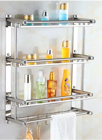 اشتري Bathroom Organizer Shelf Shower Caddy 4 Tier With Double Layer Towel Holders Stainless Steel Heavy Duty Wall Mount Shelf Rack No Drilling And No Screw في الامارات