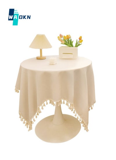 Buy French Square Tablecloth (130 X 130 cm), Tassel Polyester Kitchen Table Cover, Washable Dustproof Tabletop Protection, Classic Wedding Party Home Tabletop Decoration in Saudi Arabia