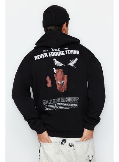 Buy Black Men's Oversize Hoodie. Animal Printed Cotton Sweatshirt with a Soft Pile Inside. in Egypt