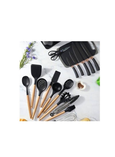 Buy Kitchen Utensil Sets Little Kitchen Utensils Set Silicone Gel Tools With Wooden Handle, Cooking Utensils Set 19 Pieces For Home Cooks in UAE