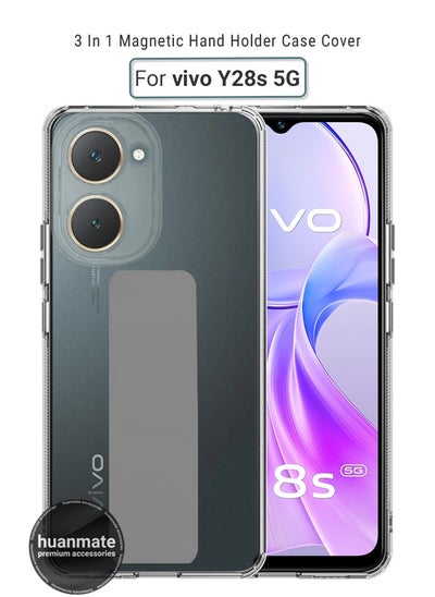 Buy Vivo Y28s 5G Magnetic Case With Hand Grip Holder & Kickstand - Strong Grip for Magnetic Car Holder, Stylish & Functional, Ultimate Convenience & Hands-Free Viewing - Clear/Grey in Saudi Arabia