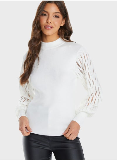 Buy Crew Neck Puff Sleeve Sweater in Saudi Arabia