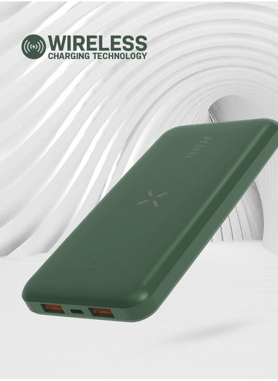 Buy 10000mAh Powerbank 15 Watt, Wireless Charging, Green in UAE