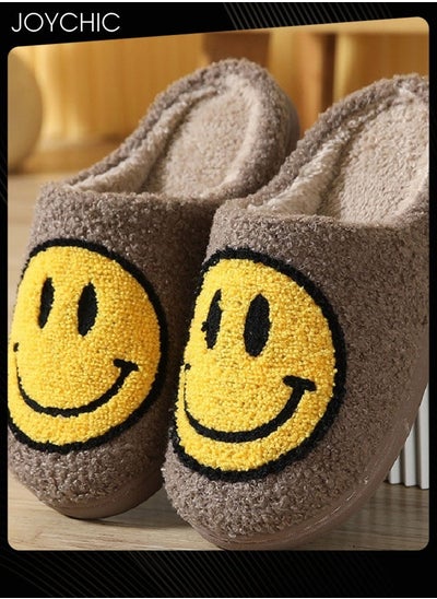 اشتري Autumn Winter Warm Smiley Face Designed Bedroom Slippers Coffee for Women/ Men في السعودية