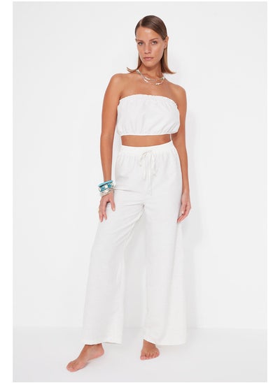 Buy White Woven Linen Look Blouse Pants Set TBESS23AU00007 in Egypt