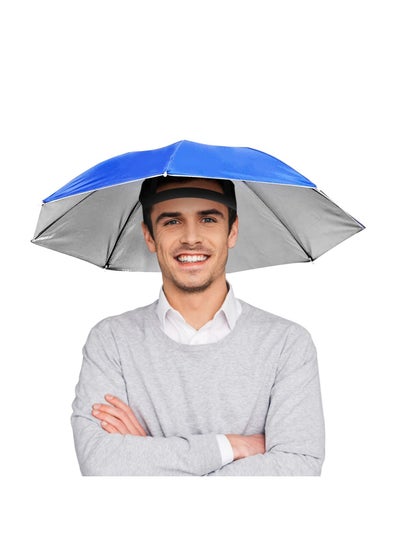 Buy SYOSI Umbrella Hat 65cm Sunscreen Windproof Hands Free Head Umbrella Cap UV Protection Umbrella Hats Head Mounted Umbrella Top Folding Hat Umbrella for Fishing Beach Golf Sunshade Outdoor, Blue in UAE