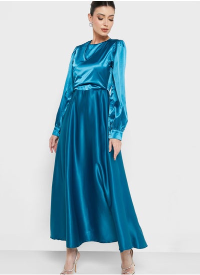 Buy Ruched Detail Satin Dress in UAE