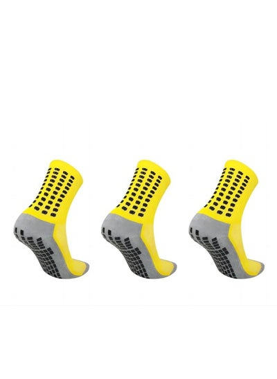 Buy Three Pairs Of New Thickened Non-slip Football Socks Yellow in Saudi Arabia