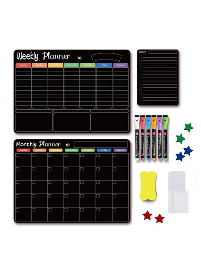 Buy Magnetic Calendar for Refrigerator, 16" X 12" Fridge Calendar Reuseable Dry Erase Calendar for Fridge Magnetic Board, Monthly Weekly Fridge Calendar and Today List with Back Magnet ,Black in Saudi Arabia