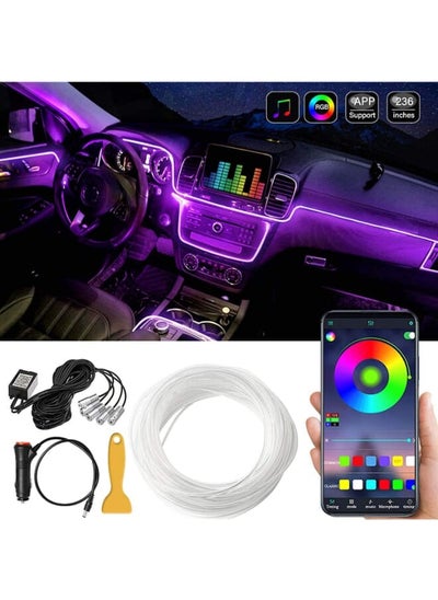 Buy Car LED Interior Strip Light, 16 Million Colors 6 in 1 with 6M Fiber Optic, Multicolor RGB Sound Active Automobile Atmosphere Ambient Lighting Kit - Wireless Bluetooth APP Control in Egypt