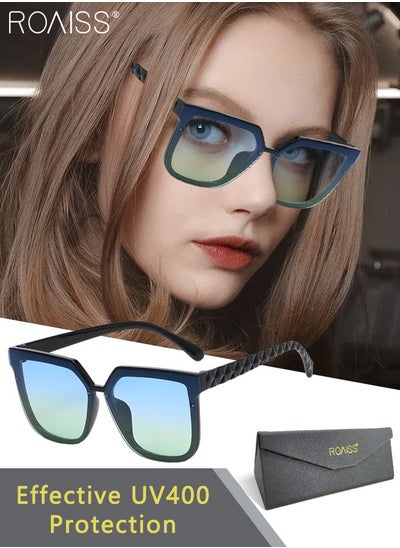 Buy Women's Square Sunglasses, UV400 Protection Sun Glasses with Stylish Temples, Oversize Fashion Anti-glare Sun Shades for Women with Glasses Case, 56mm in Saudi Arabia