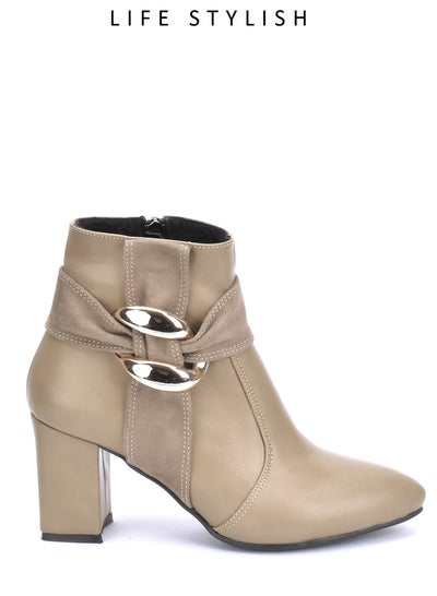 Buy R-4 Stylish Leather Heel Boot Ornament - Beige in Egypt