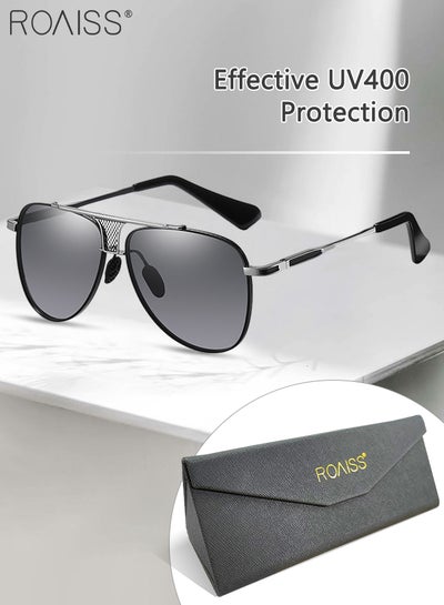 Buy Men's Aviator Sunglasses, UV400 Protection Sun Glasses with Metal Frame, Fashion Anti-Glare Sun Shades for Men Driving, Fishing, Traveling, Black, 61mm in Saudi Arabia