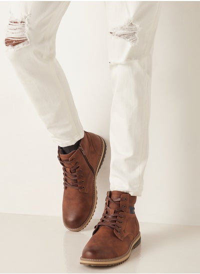 Buy Men's Textured High Cut Boots With Zip Closure in UAE