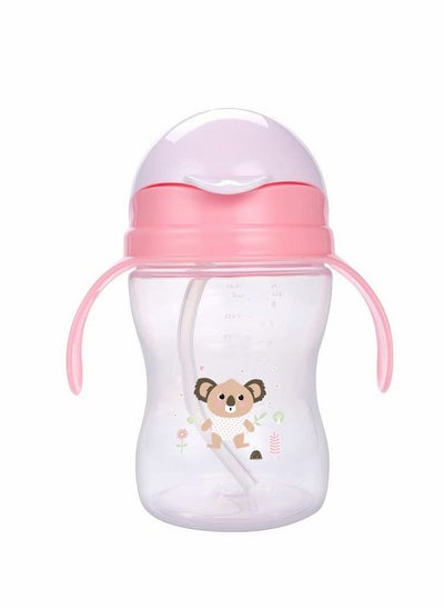 اشتري Sippy Cups for Toddlers, 260ML Children's Flip Pp Straw Cup Baby Leak Proof Learning Drinking Cup Anti-fall with Handle Soft Silicone Mouth Pure Bottle Clear Scale Children's Drinking Cup (Pink) في الامارات