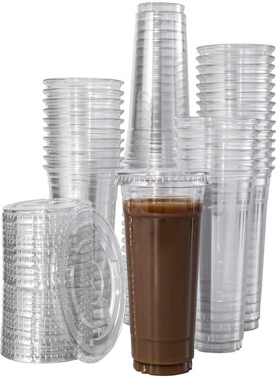 Buy [Indulge Forward], 16oz-50sets Crystal Clear Plastic Cups with Clear Flat X Hole Lids [50cups+50lids] in Egypt