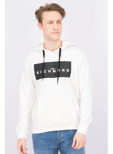 Buy Men Hood With Drawstring Graphic Print Long Sleeves Sweatshirt, Off White in Saudi Arabia