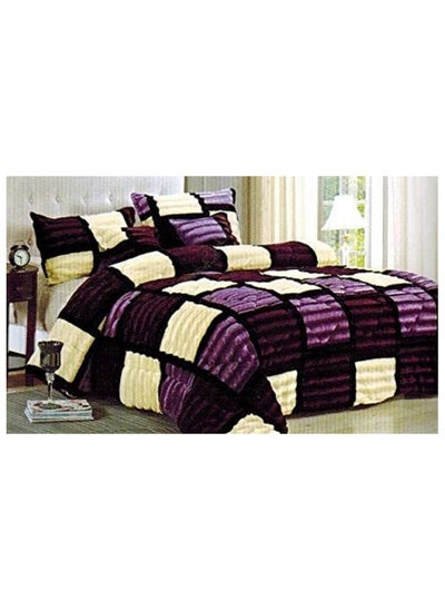 اشتري COMFY 6 PIECE KING SIZE CHECKERED PURPLE FAUX FUR COMFORTER SET في الامارات