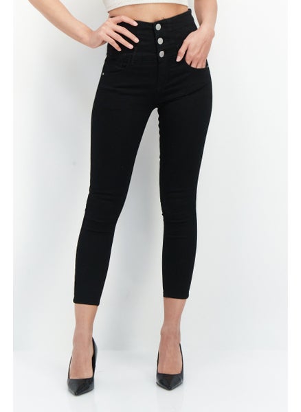 Buy Women Slim Fit Stretchable Plain Denim Jeans, Black in UAE