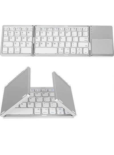 Buy Mini Three Folding Keyboard with Mouse Touchpad Bluetooth Wireless Keyboard White in Saudi Arabia