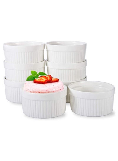 Buy Set of 8 Bakeware Set White Porcelain Baking Cups for Pudding Creme Brulee Custard Cups and Souffle Dishes Durable 4 ounce for Baking Cooking Serving in UAE