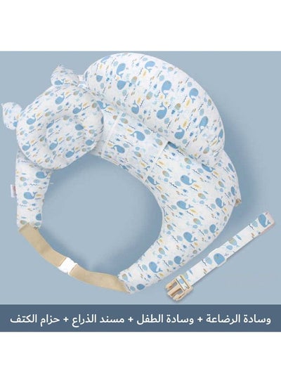 Buy Blue Breast Feeding Nursing Pillow for Breastfeeding with Adjustable Waist Strap and Removable Cotton Cover in Saudi Arabia