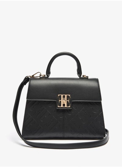 Buy Women's Monogram Embossed Satchel Bag with Flap Closure and Top Handle in UAE