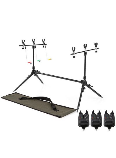 اشتري Adjustable Retractable Fishing Rod Pod Stand Holder Fishing Pole Pod Stand with 3 Bite Alarms and Swingers Indicators في السعودية