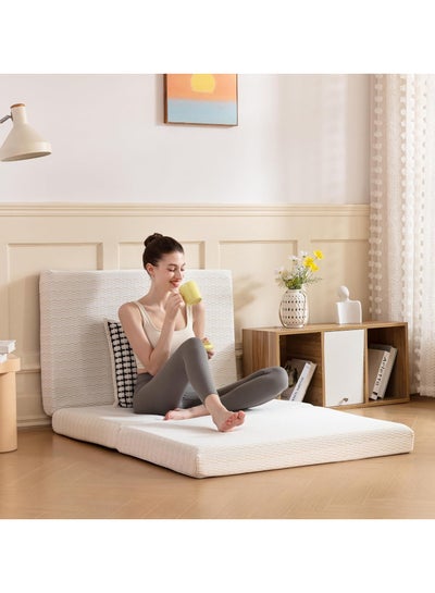 Buy Comfy Medicated Portable Folding White Knitted Fabric Cotton Mattress 180x 90x 7Cm in UAE