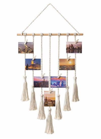 Buy Macrame Wall Hanging Photo Card Display With Wood Clips Hanging Pictures Organizer Bohemian Handmade Woven Tapestry Home Decor, 27"L x 17''W in Saudi Arabia