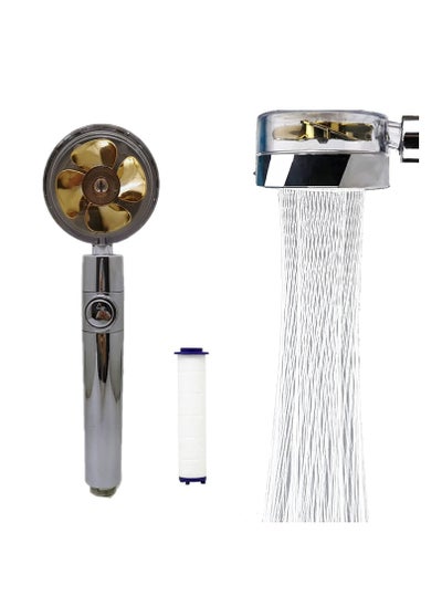 اشتري High Pressure Water Saving Shower，High-pressure shower head with filter and pause switch， Easy Install Handheld Turbocharged Shower Head 360 Degrees Rotating (Gold) في الامارات