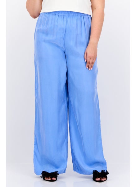 اشتري Women High Rise Solid Straight Leg Pants, Blue في الامارات