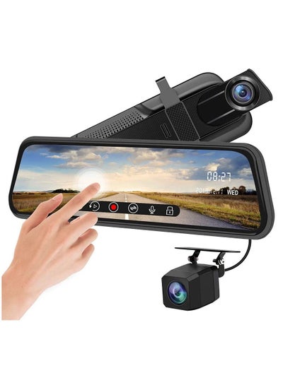 اشتري 9.66'' Mirror Dash Cam  Night Vision 1080P FHD  Full Touch Screen Front and Rear View Backup Camera for Cars Loop Recording Streaming Media 170°Wide Angle Parking Assistance with 10 Meters Cable في السعودية