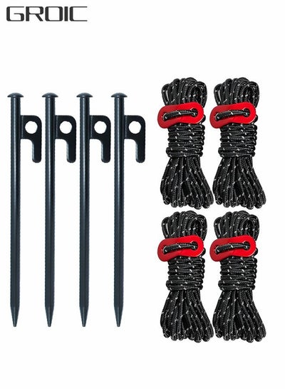 Buy 4Pack 8 Inch Heavy Duty Tent Stakes with 4 Ropes 13ft Reflective Guy Lines Kit for Outdoor Camping Pegs Tree Tarp Canopy Gardening Metal Ground Anchors in UAE