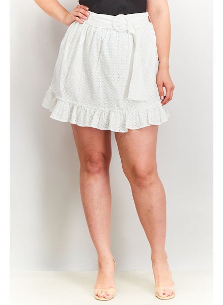 اشتري Women Belted Embroidery Mini Skirt, White في السعودية