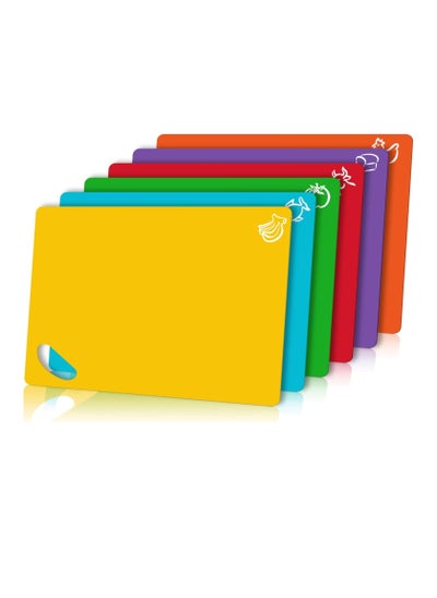 Buy Flexible Plastic Cutting Board Mats, Set of 6 Colorful Chopping Boards, Cutting Boards for Kitchen Dishwasher Safe, Cutting Mat For Cooking with Food Icons Kitchen Gifts in Saudi Arabia