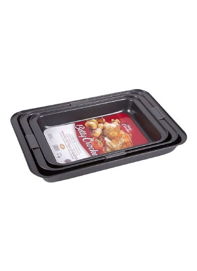 Buy 3-Piece Rectangular Non-Stick Carbon Steel Roaster Pan Set Black 47.5 x 32 x 5.5 cm BC1056 in Saudi Arabia