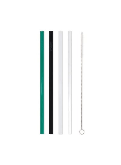 Buy Brightly Labs Reusable Glass Drinking Straws, Clear Glass Straws for Drinking for Milkshakes, Frozen Drinks, Smoothies, Tea, Juice,  Set of 4 (multi colour) with Cleaning Brush in UAE