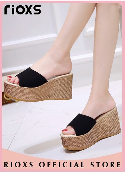 Buy Women's Casual Wedge Slipper Comfortable Non Slip Thick Sole Sandals Fashion Platform Shoes For Indoor Or Outdoor Use in Saudi Arabia