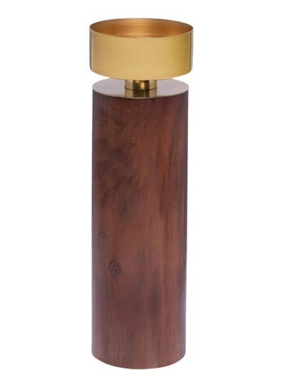 Buy Cassia Candle Holder, Walnut & Gold - Large in UAE