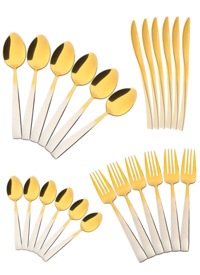 اشتري 24 Pieces Cutlery Set Service for 6 person,Pure Stainless Steel Flatware Set,Mirror Polished Cutlery Utensil Set Include Spoon/Fork/Dinner Knife/Tea Spoon(GOLD GRADIENT) في الامارات