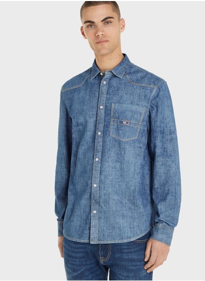 Buy Mid Wash Relaxed Fit Denim Shirt in Saudi Arabia