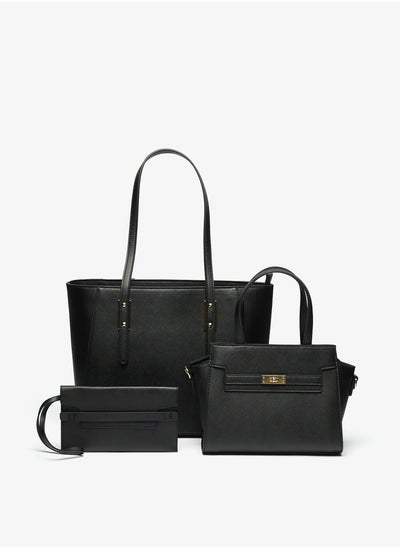 Buy Solid Tote Bag with Handbag and Pouch Set in UAE