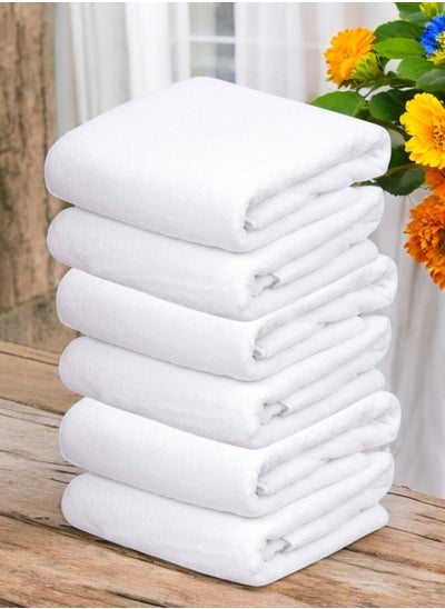 Buy 6 white cotton towels 100x50 cm in Saudi Arabia